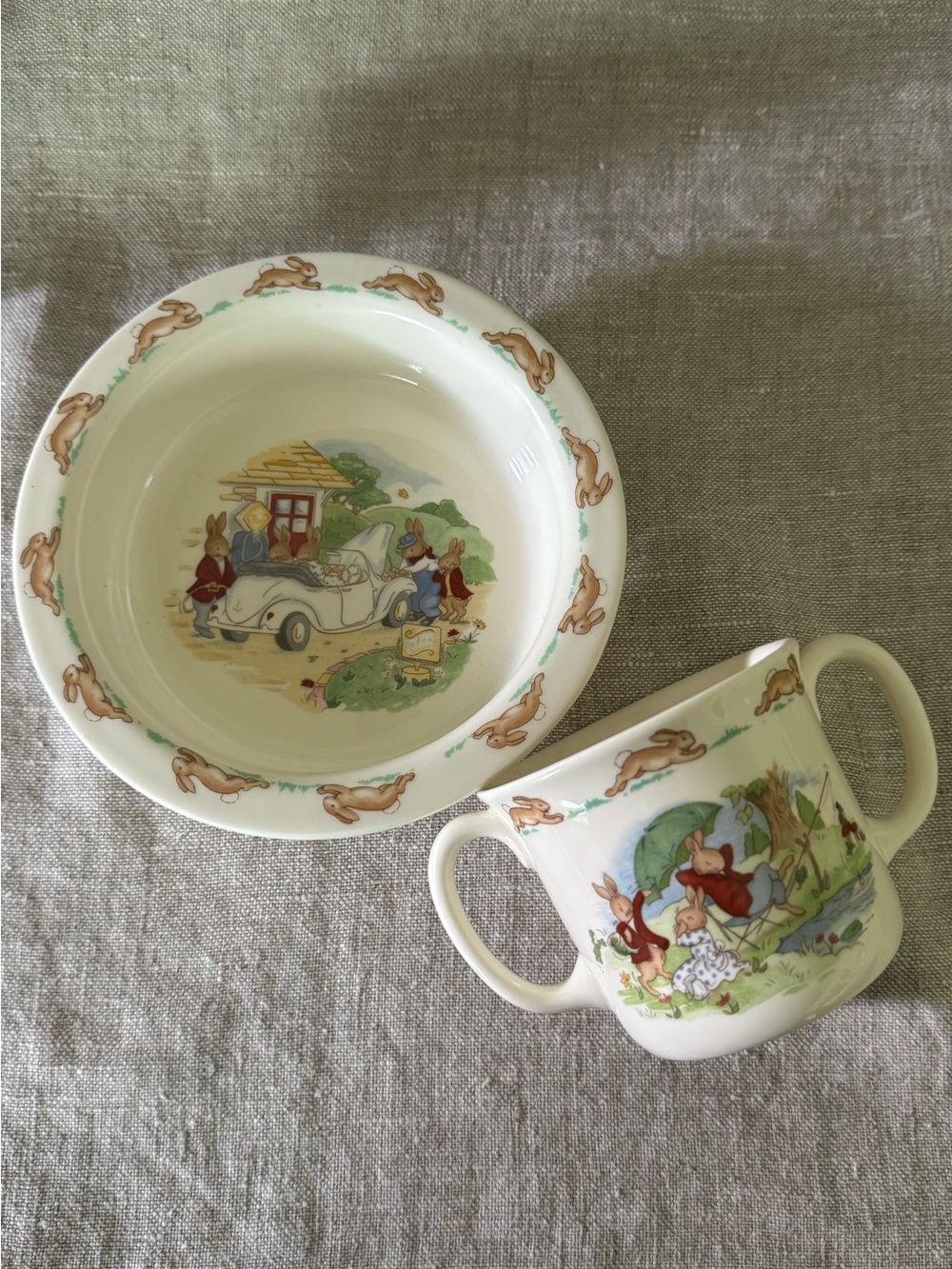 vintage Royal Dalton Bunnykins baby plate set Petrol Sports Car discontinued